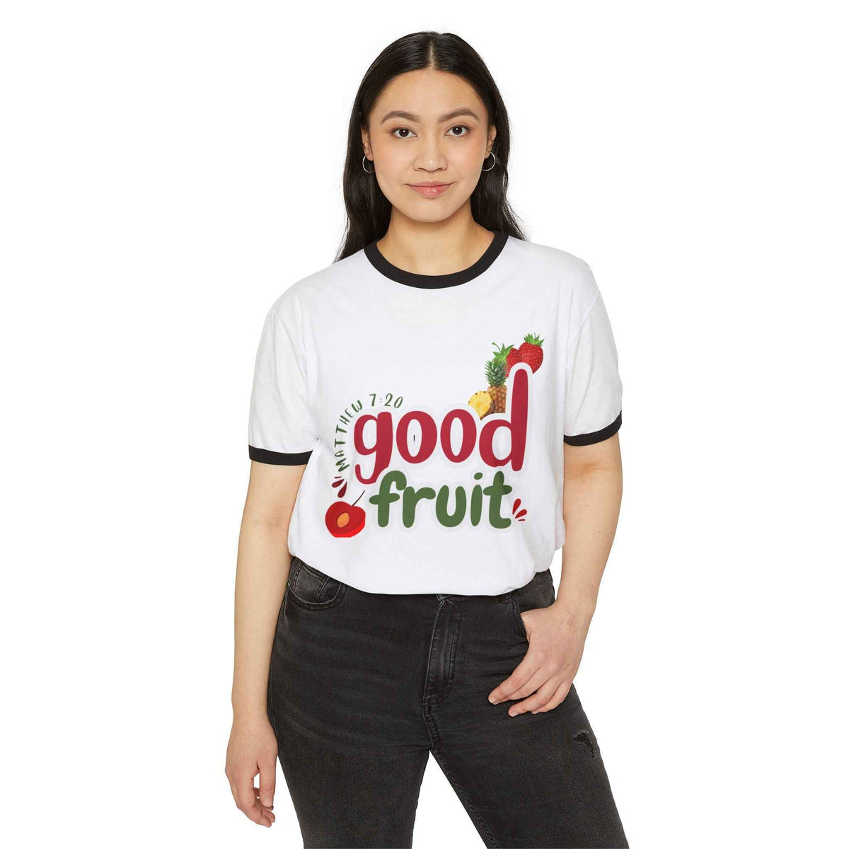 Good Fruit Unisex Ringer Tee - Retro Fruit Graphic T-Shirt