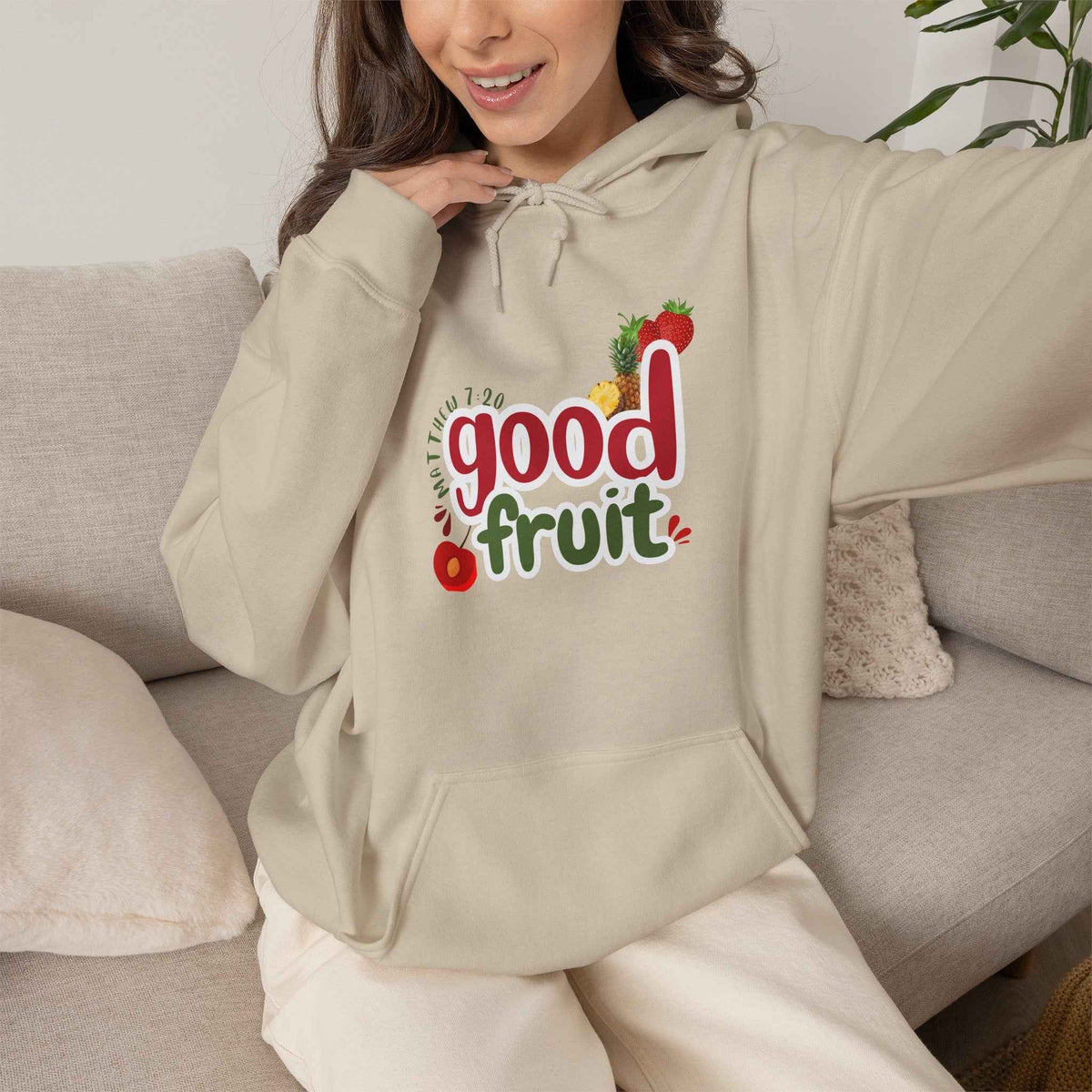 Good Fruit Unisex Hoodie Matthew 7:20 Graphic Pullover