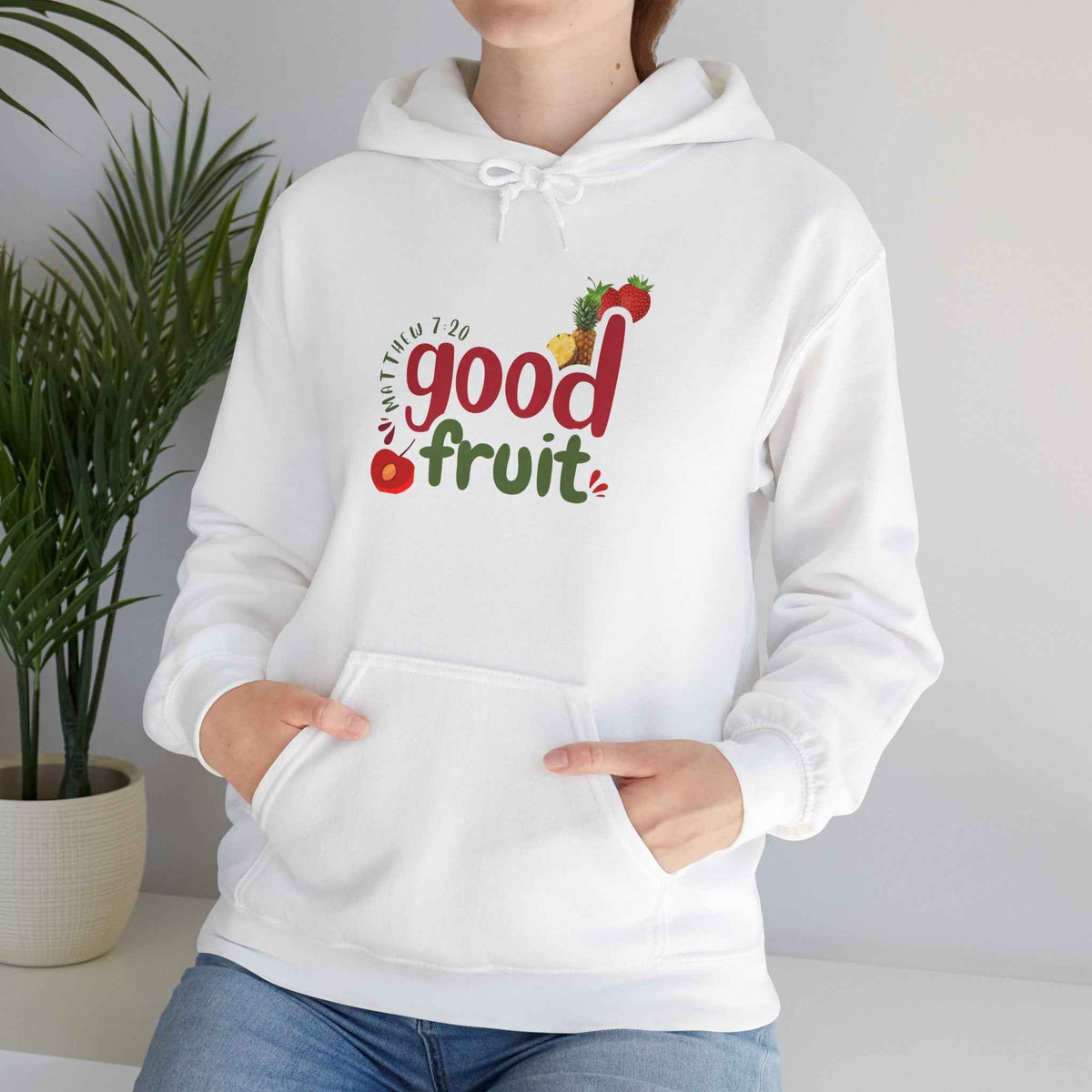 Good Fruit Unisex Hoodie Matthew 7:20 Graphic Pullover