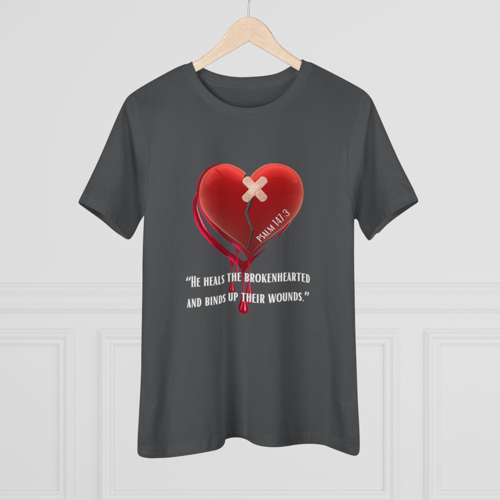 Women's Christian Heart Tee – "He Heals the Brokenhearted" Inspirational Faith Shirt