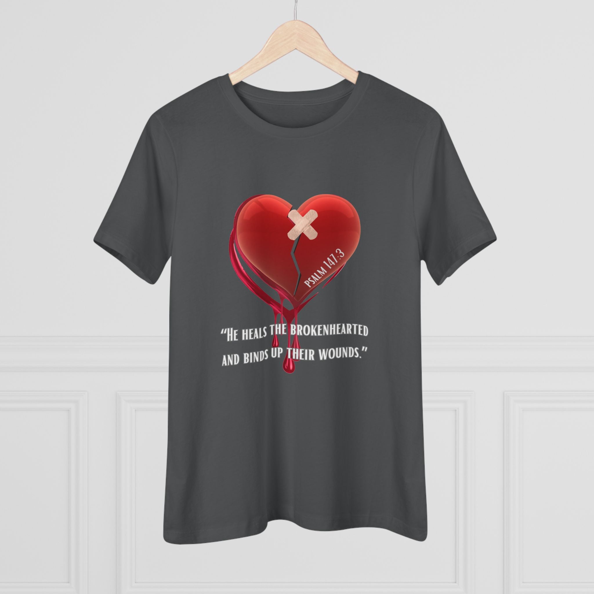 Women's Christian Heart Tee – "He Heals the Brokenhearted" Inspirational Faith Shirt