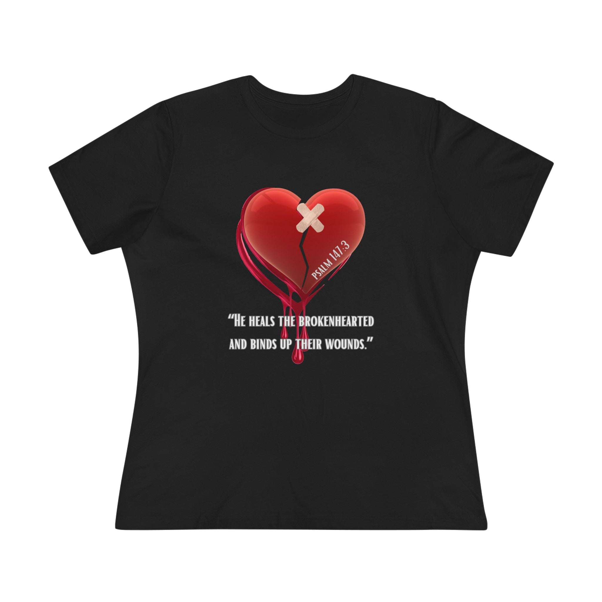 Women's Christian Heart Tee – "He Heals the Brokenhearted" Inspirational Faith Shirt
