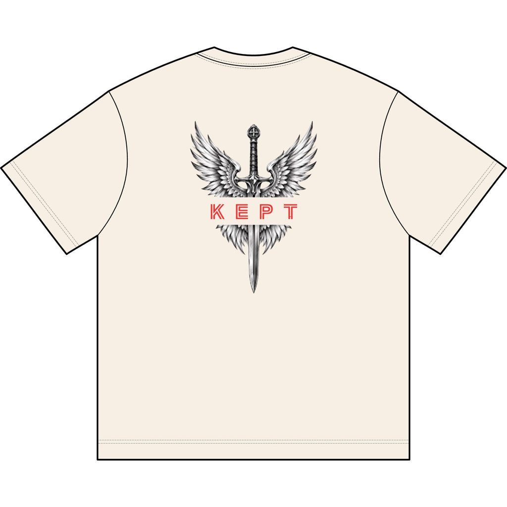 Kept Men's Winged Sword T‑Shirt — Psalm 121:7 Chest Sunburst Christian Tee