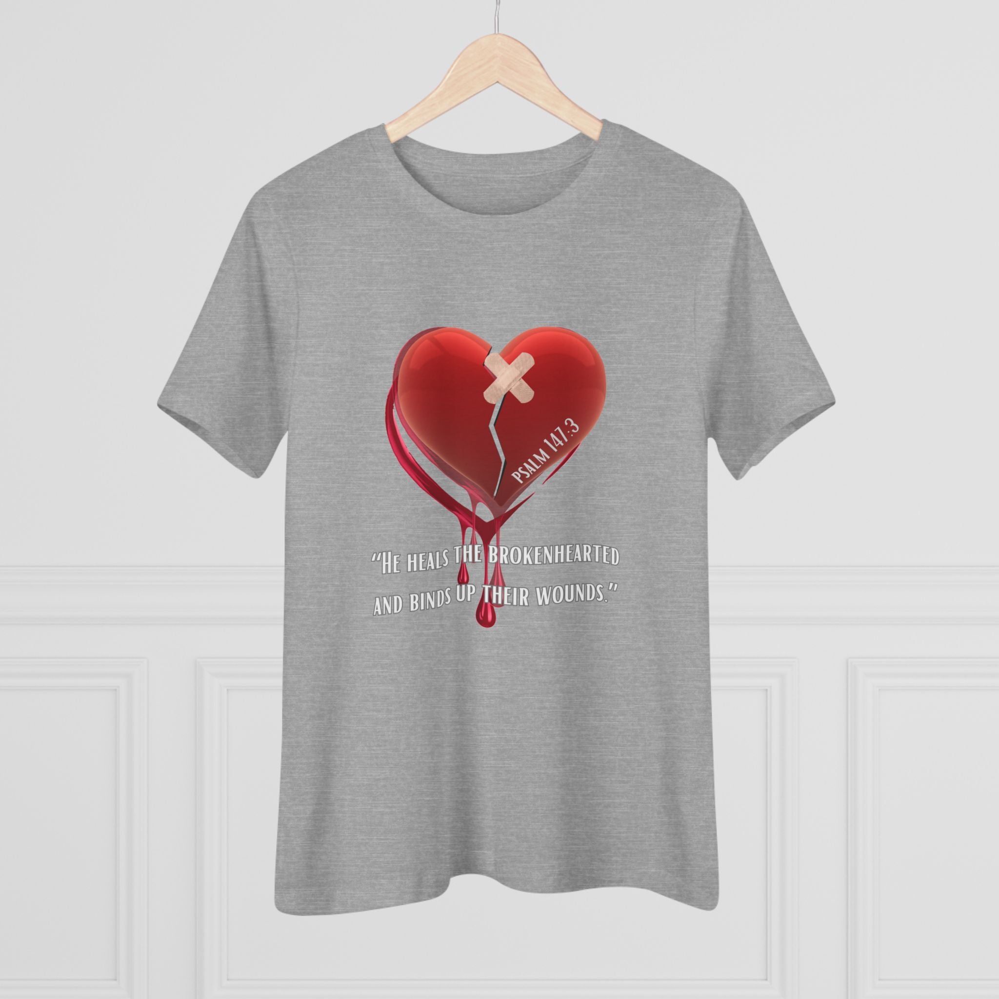 Women's Christian Heart Tee – "He Heals the Brokenhearted" Inspirational Faith Shirt