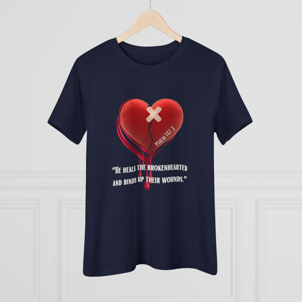Women's Christian Heart Tee – "He Heals the Brokenhearted" Inspirational Faith Shirt