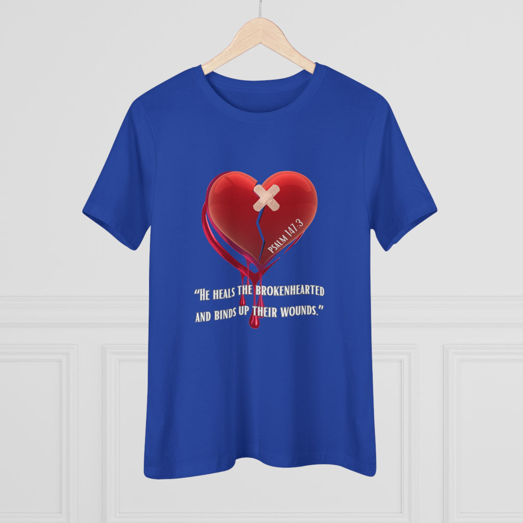 Women's Christian Heart Tee – "He Heals the Brokenhearted" Inspirational Faith Shirt