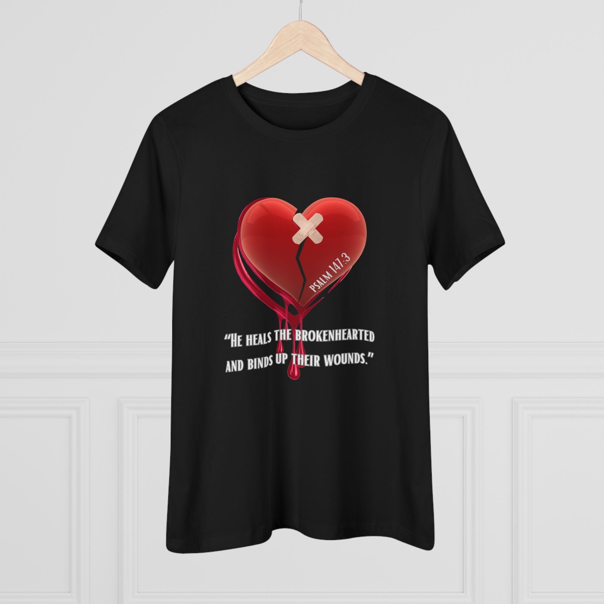 Women's Christian Heart Tee – "He Heals the Brokenhearted" Inspirational Faith Shirt