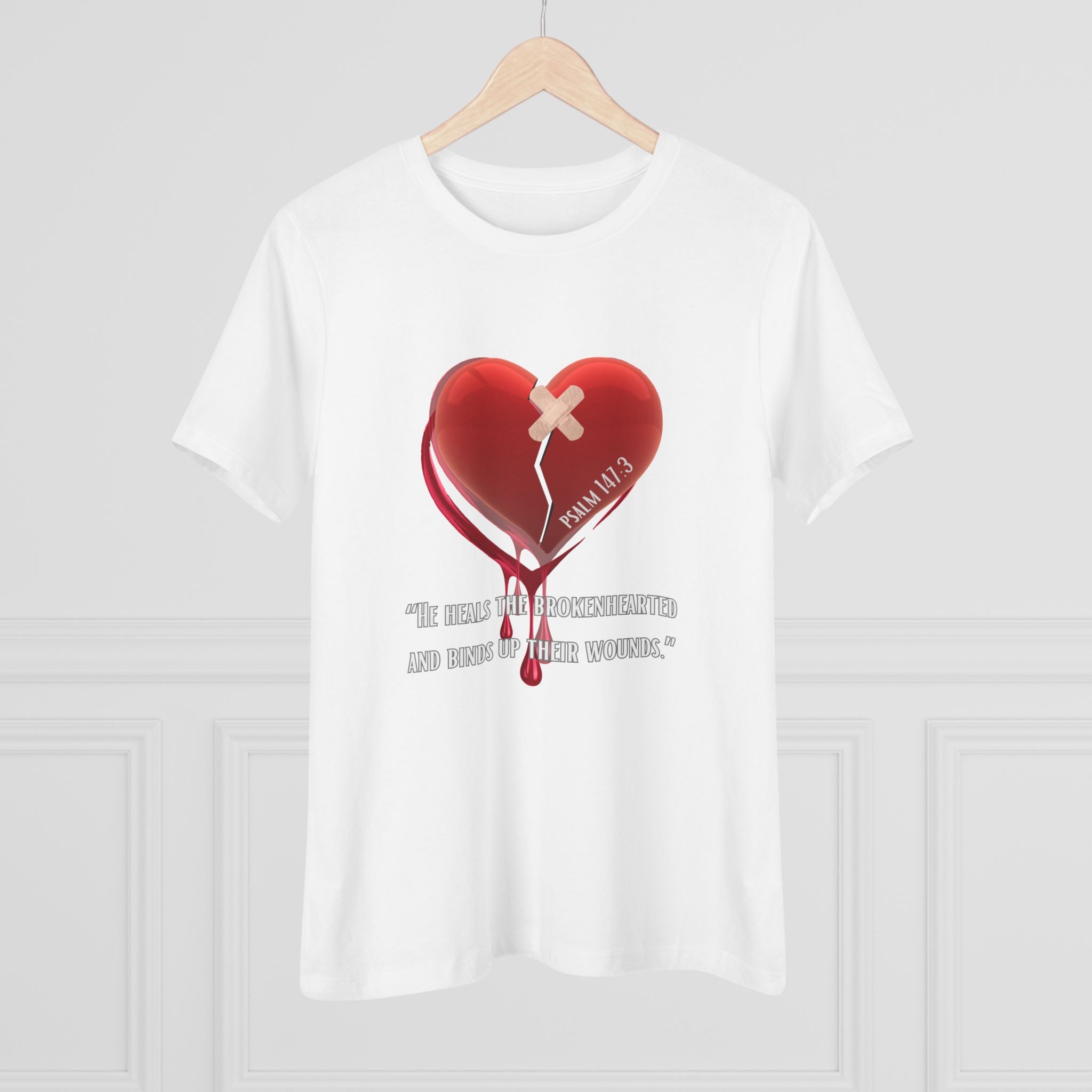 Women's Christian Heart Tee – "He Heals the Brokenhearted" Inspirational Faith Shirt