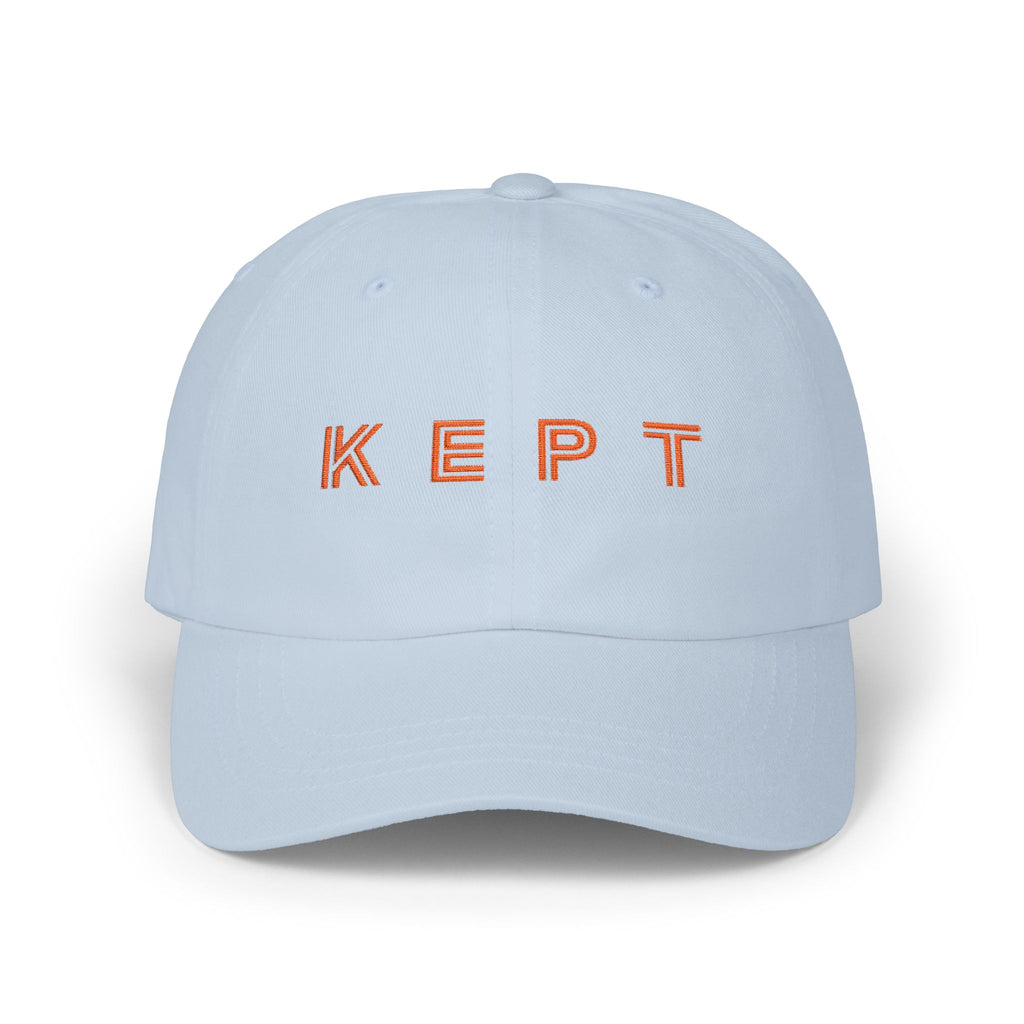 Embroidered 'KEPT' Dad Cap — Faith Baseball Hat (Psalm 121:7 Accent)