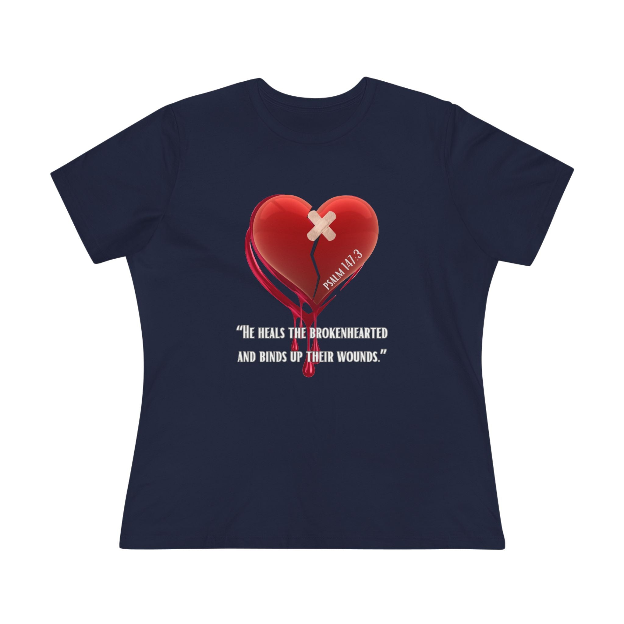 Women's Christian Heart Tee – "He Heals the Brokenhearted" Inspirational Faith Shirt