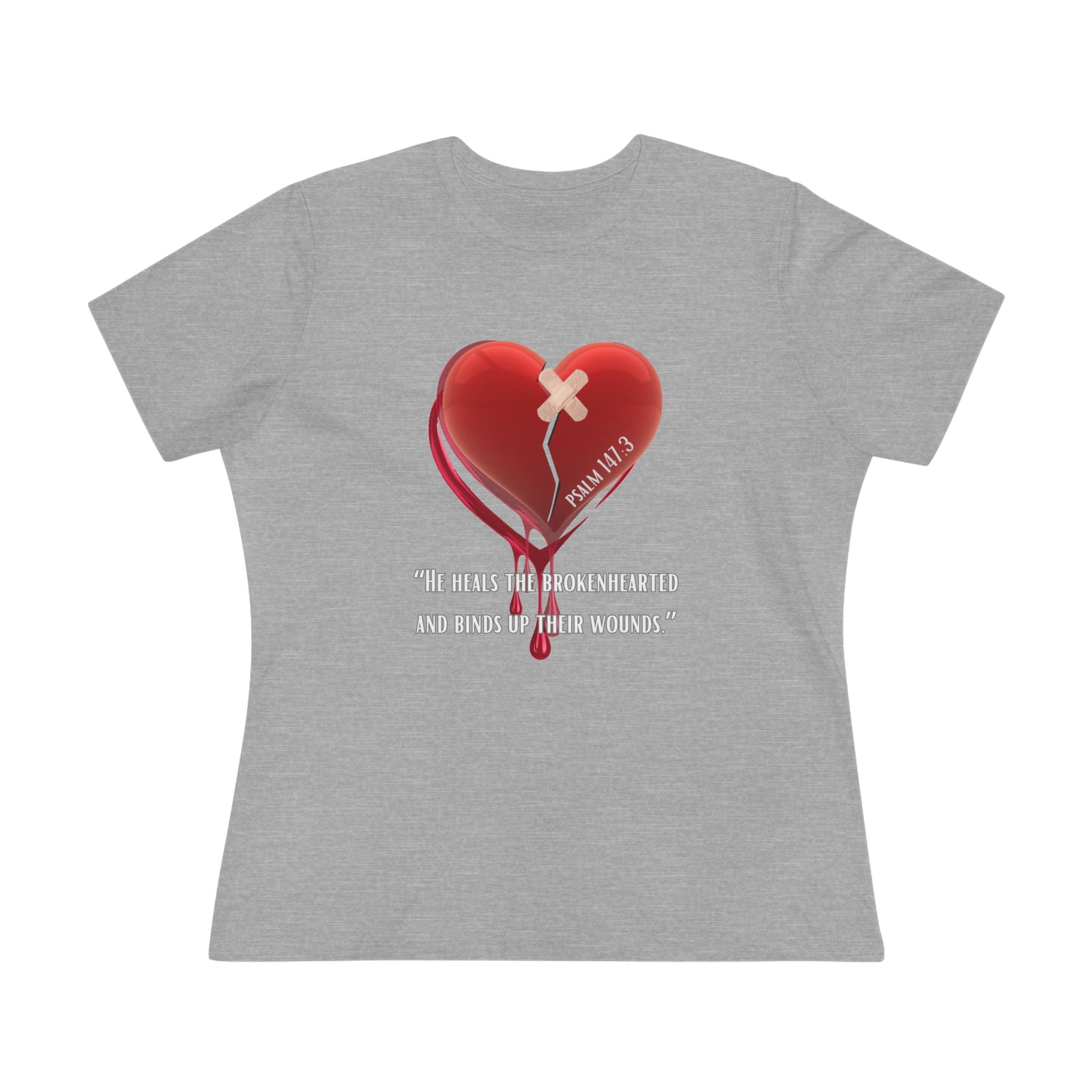 Women's Christian Heart Tee – "He Heals the Brokenhearted" Inspirational Faith Shirt